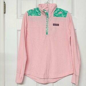 Vineyard Vines Shep Shirt 1/4 Zip Terry Banana Leaf Flamingo Pink XXS NWT